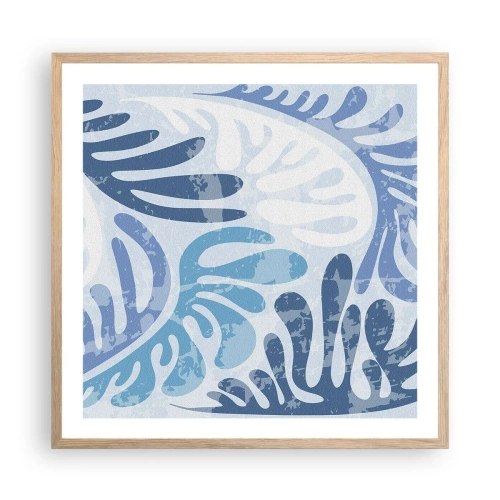 Poszter világos tölgy keretben - Kék páfrányok - 60x60 cm