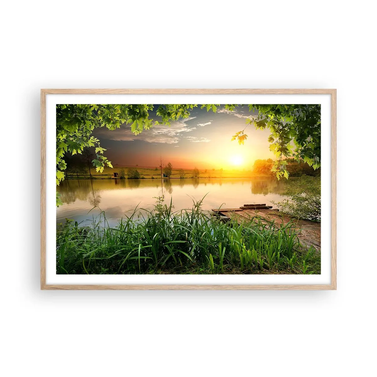 Poszter világos tölgy keretben - Táj zöld keretben - 91x61 cm