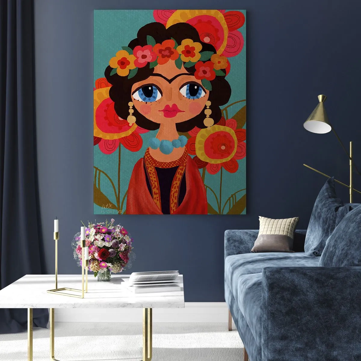 Üveg kép - A mákos leány - 80x120 cm