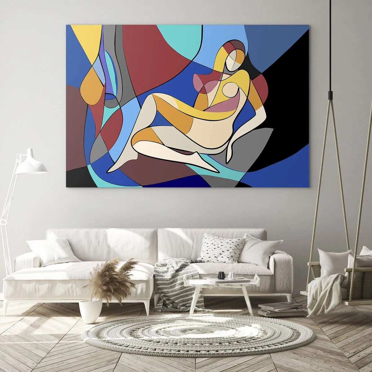 Üveg kép - Kubista nő egy absztrakt kompozícióban - 70x50cm - Kubista akt - Modern fali dekoráció nappalihoz és hálószobához ARTTOR