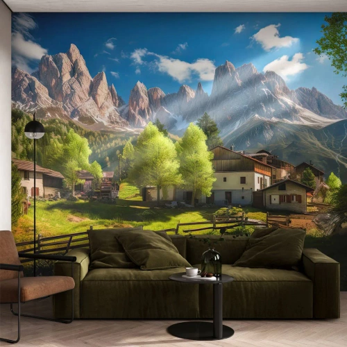 Öntapadós Fotótapéta Deluxe Sticker - Alpesi idill - Hegyek, Tájkép, Alpok - 500x350 cm