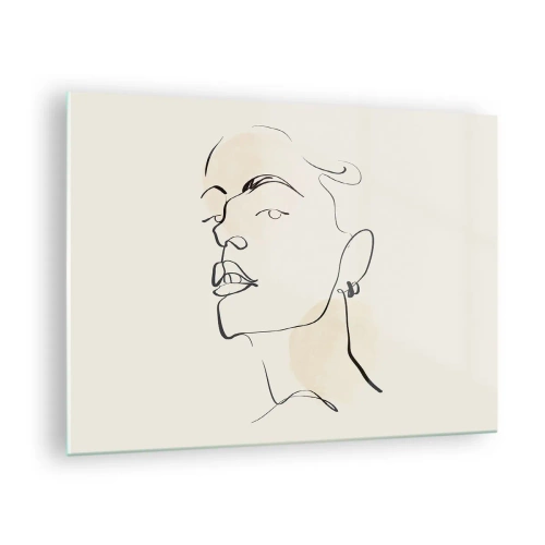 Üveg kép - Nő portréja minimalista vonalakkal világos háttér előtt - 70x50cm - Büszke tekintet - Modern fali dekoráció nappalihoz és hálószobához ARTTOR