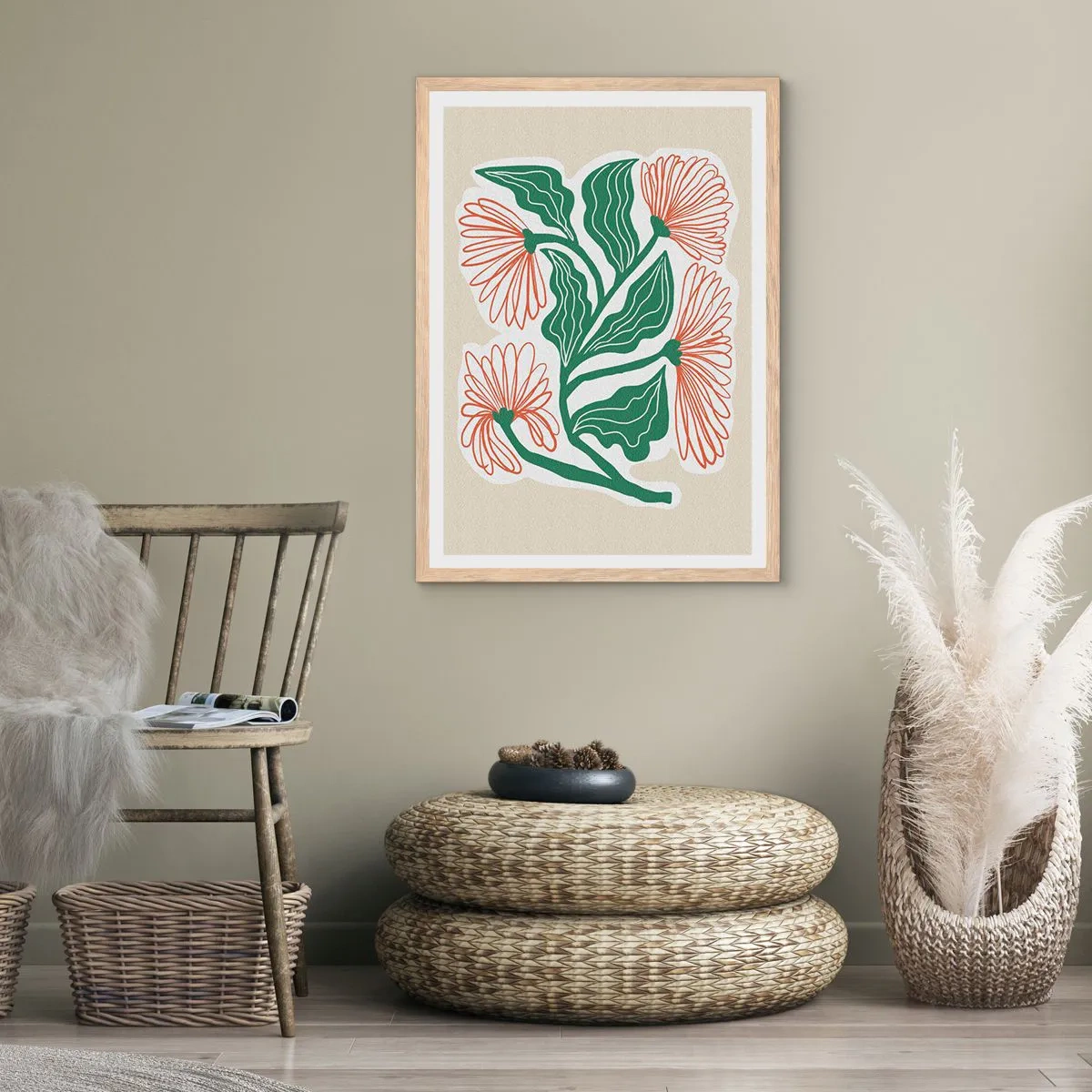 Poszter világos tölgy keretben - Népi és modern - 50x70 cm