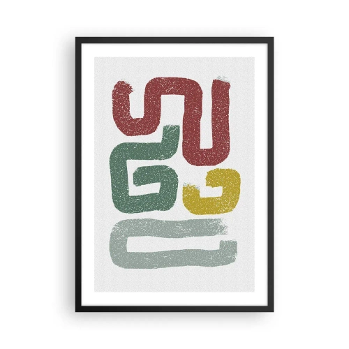 Poszter fehér keretben - Absztrakt formák földszínű árnyalatokban világos háttér előtt - 50x70cm - Egy ismeretlen nyelven - Modern fali dekoráció nappalihoz és hálószobához ARTTOR