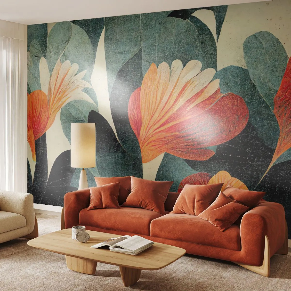 Fotótapéta Premium Canvas - A trópusok forrósága és a zöldellő hűvösség - Növénytan, Boho, Grunge - 450x315 cm