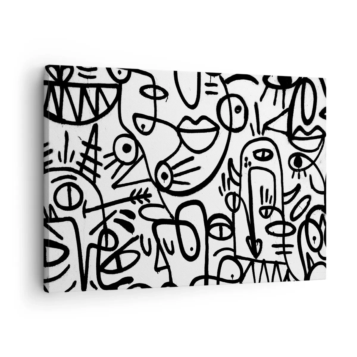 Vászonkép - Fekete-fehér absztrakt rajzok arcmotívumokkal - 70x50cm - Arcok és délibábok - Modern fali dekoráció nappalihoz és hálószobához ARTTOR