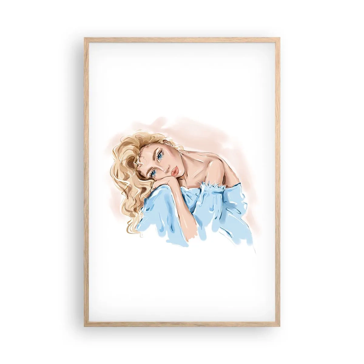 Poszter világos tölgy keretben - Álmodozó a kékben - 61x91 cm