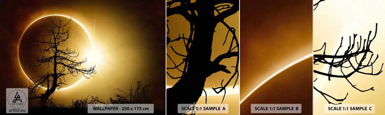 Fotótapéta Minta Öntapadós Deluxe Sticker - Teljes napfogyatkozás - Fogyatkozás, Fa, Tájkép - 100x30 cm
