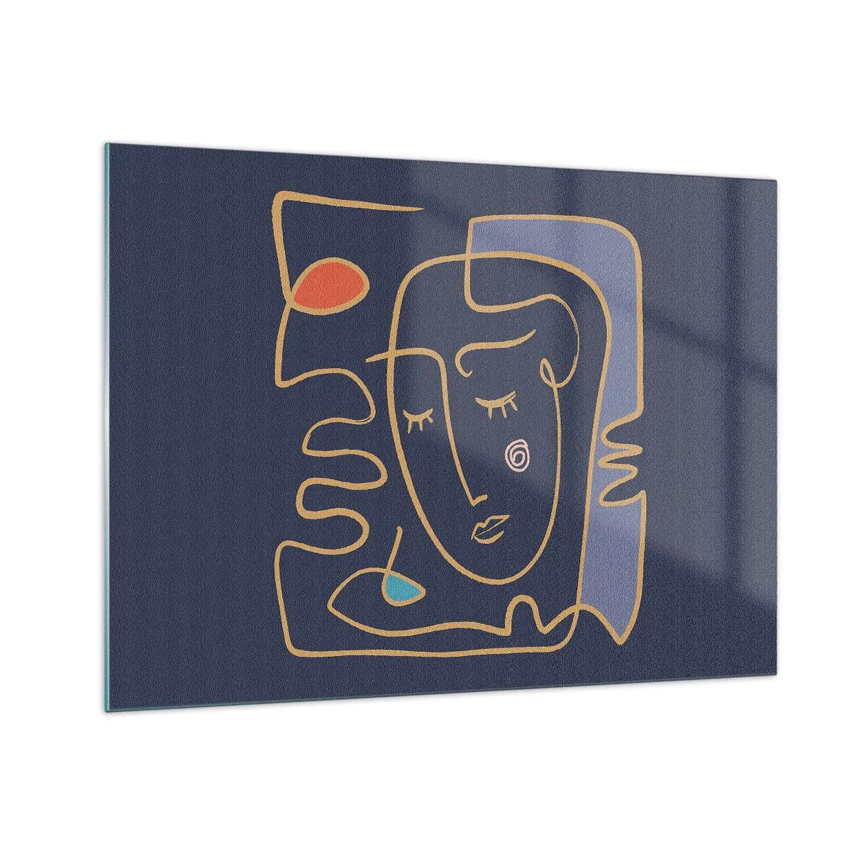 Üveg kép - Absztrakt arc körvonalazottan sötétkék háttéren - 70x50cm - Álmodozásban - Modern fali dekoráció nappalihoz és hálószobához ARTTOR