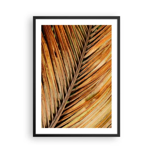 Poszter fehér keretben - Egy száraz levél közeli képe barna és arany árnyalatokban. - 50x70cm - Kókusz aranya - Modern fali dekoráció nappalihoz és hálószobához ARTTOR