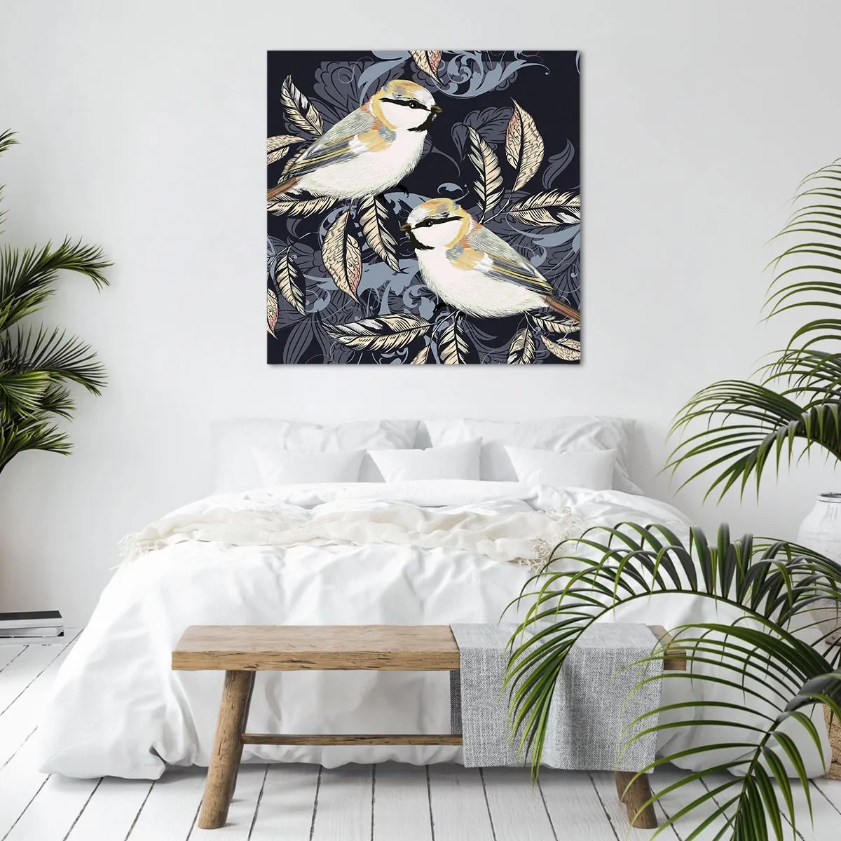 Vászonkép - Sárga-kék madárdal - 60x60 cm