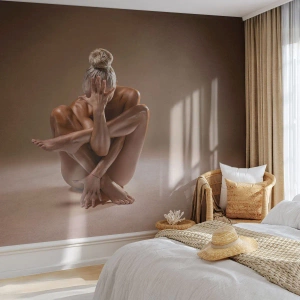 Fotótapéta Standard Eco - Egy nő művészi pózban bézs háttér előtt - 100x70cm - A test és a lélek egysége - Modern fali dekoráció nappalihoz és hálószobához ARTTOR