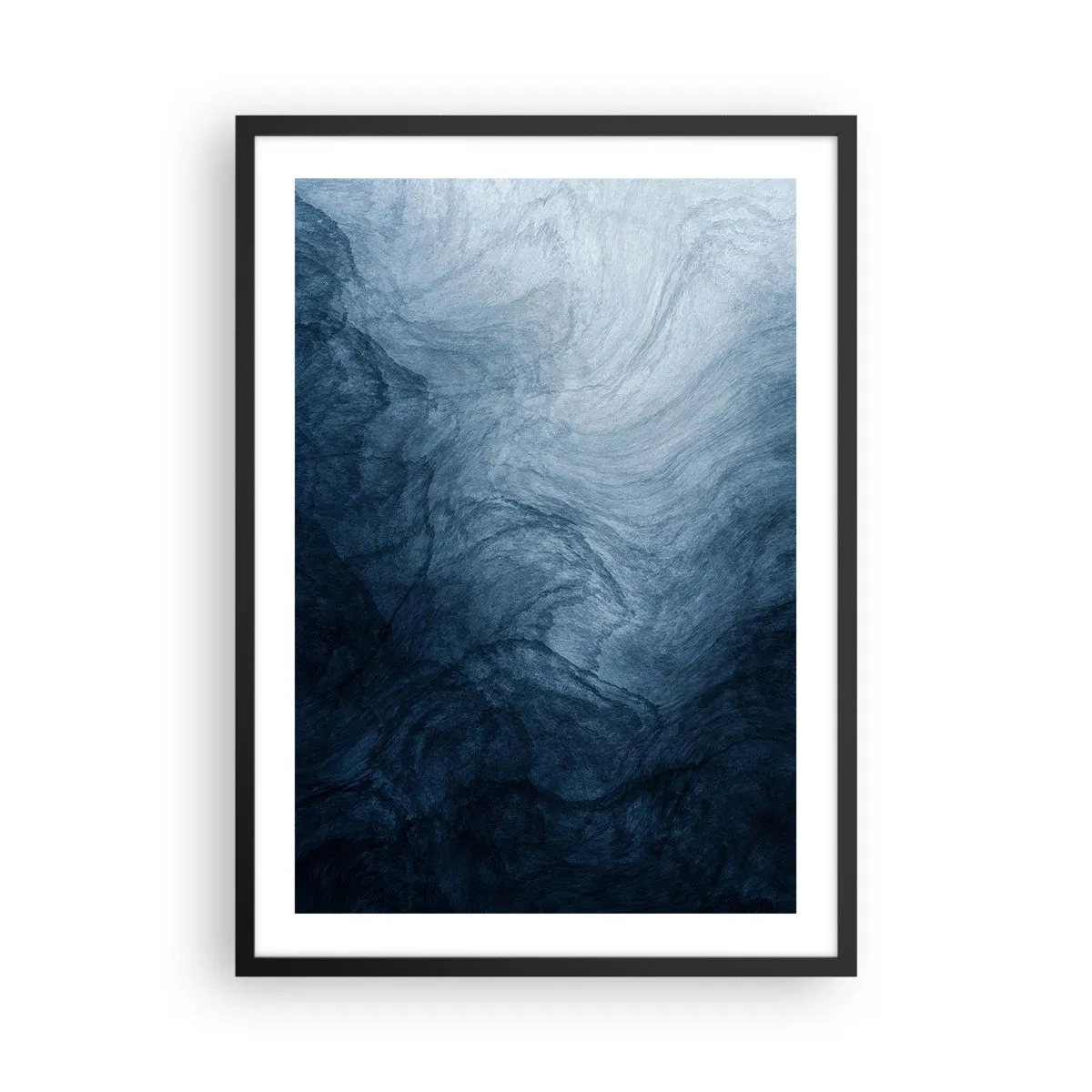 Poszter fehér keretben - Absztrakt kompozíció sötétkék árnyalatokban - 50x70cm - Mélyrenyúlás - Modern fali dekoráció nappalihoz és hálószobához ARTTOR