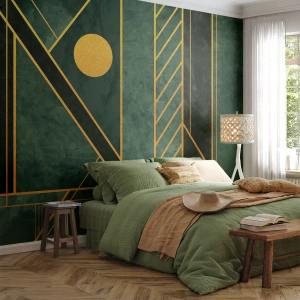 Fotótapéta Premium Canvas - Az arany és azúrkék dinamikája - Absztrakció, Darab, Geometrikus minta - 400x280 cm