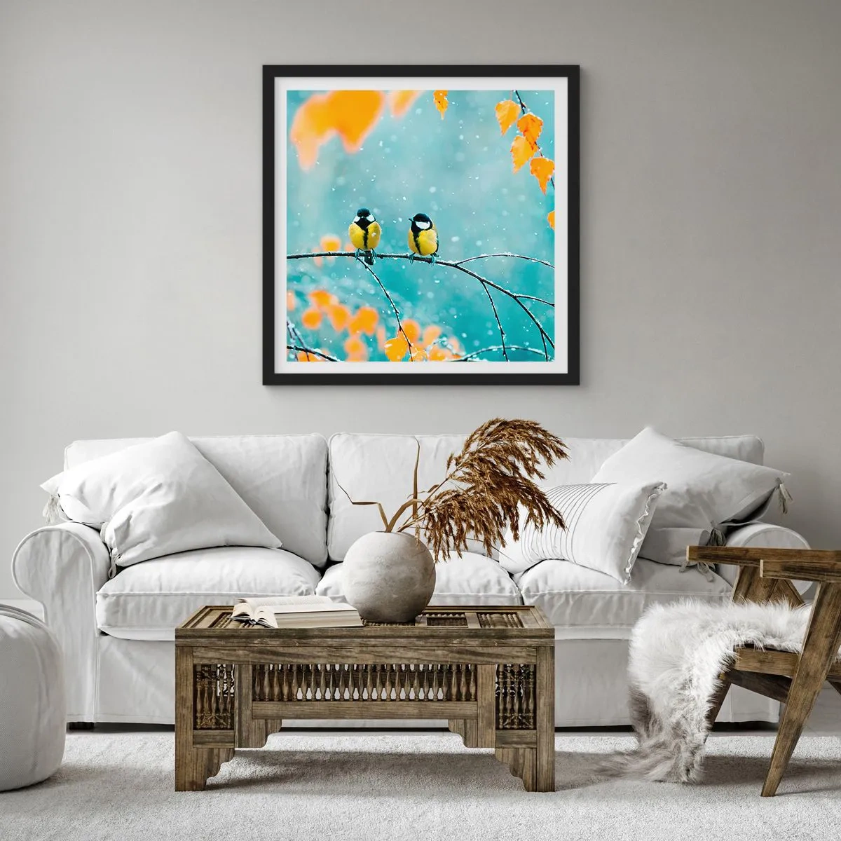 Poszter fehér keretben - Madárpletykák - 60x60 cm