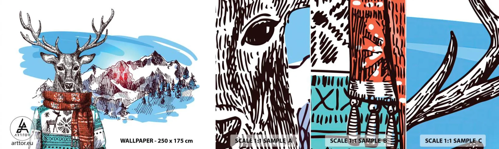 Fotótapéta Minta Öntapadós Deluxe Sticker - Még a szarvas sem fázik - Absztrakció, Szarvas, Gyerekeknek - 100x30 cm