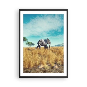 Poszter fehér keretben - Egy elefánttestű zebra az afrikai szavanna hátterében - 50x70cm - A szürke már nem menő - Modern fali dekoráció nappalihoz és hálószobához ARTTOR