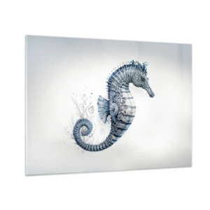Üveg kép - Kék csikóhal világos háttéren rajzstílusban - 70x50cm - A természet finom tréfája - Modern fali dekoráció nappalihoz és hálószobához ARTTOR