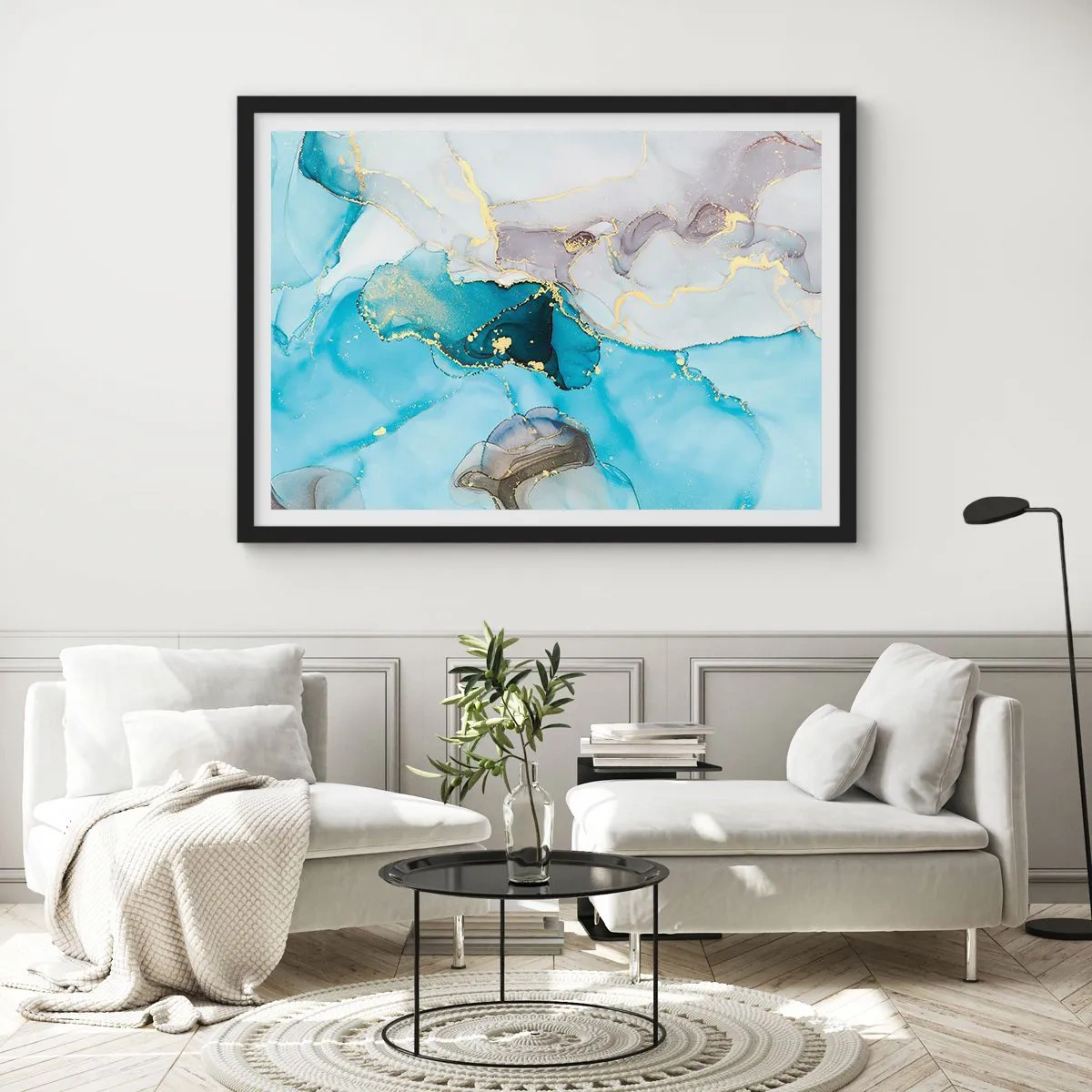 Poszter fehér keretben - Tanulmány a szürke és a türkiz találkozásáról - 91x61 cm