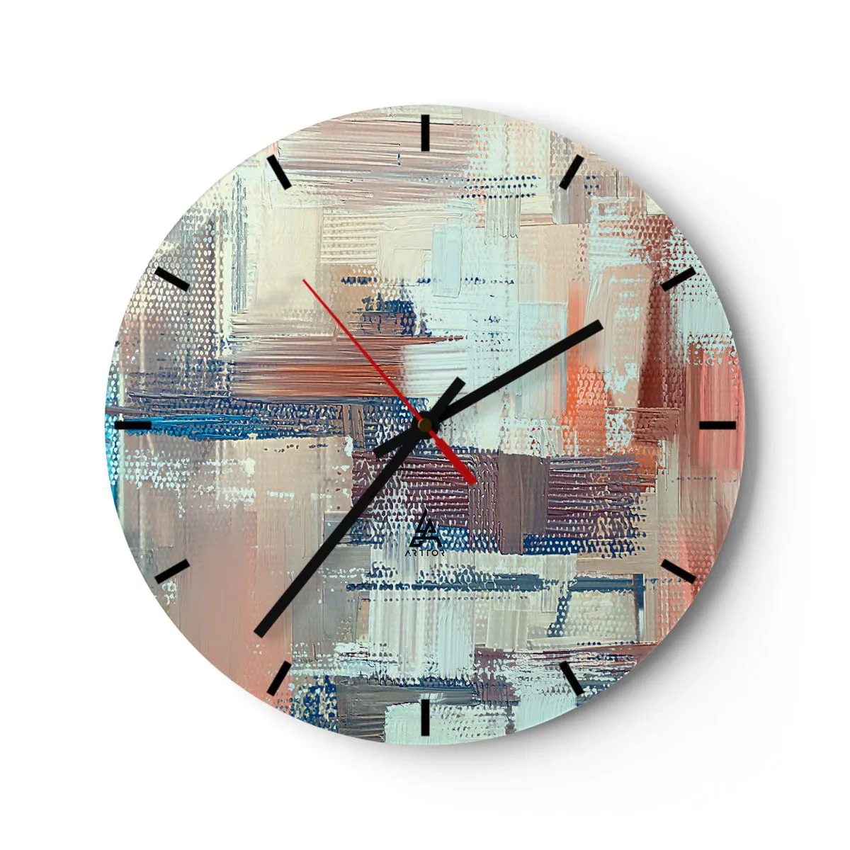 Falióra, Óra - Pasztellszínű ecsetvonások absztrakt kompozíciója. - 30x30cm - Elérve a fényt - Modern fali dekoráció nappalihoz, konyhához és hálószobához ARTTOR