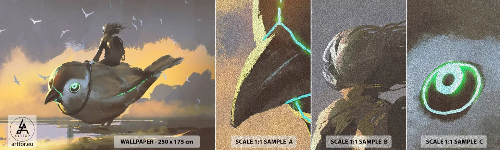 Fotótapéta Minta Premium Sand - Egy fantasztikus utazás állomása - Absztrakció, Madár, Fantázia - 100x30 cm