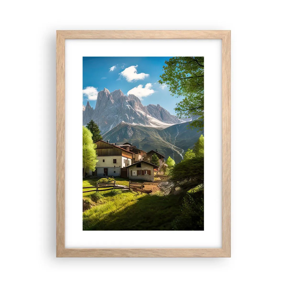 Poszter világos tölgy keretben - Alpesi idill - 30x40 cm