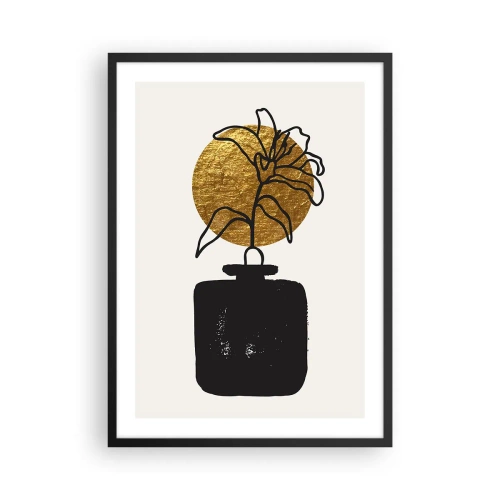 Poszter fehér keretben - Absztrakt kompozíció virággal és arany körrel - 50x70cm - Szépség az egyensúlyban - Modern fali dekoráció nappalihoz és hálószobához ARTTOR