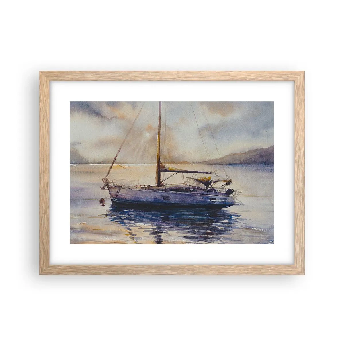 Poszter világos tölgy keretben - Este az öbölben - 40x30 cm