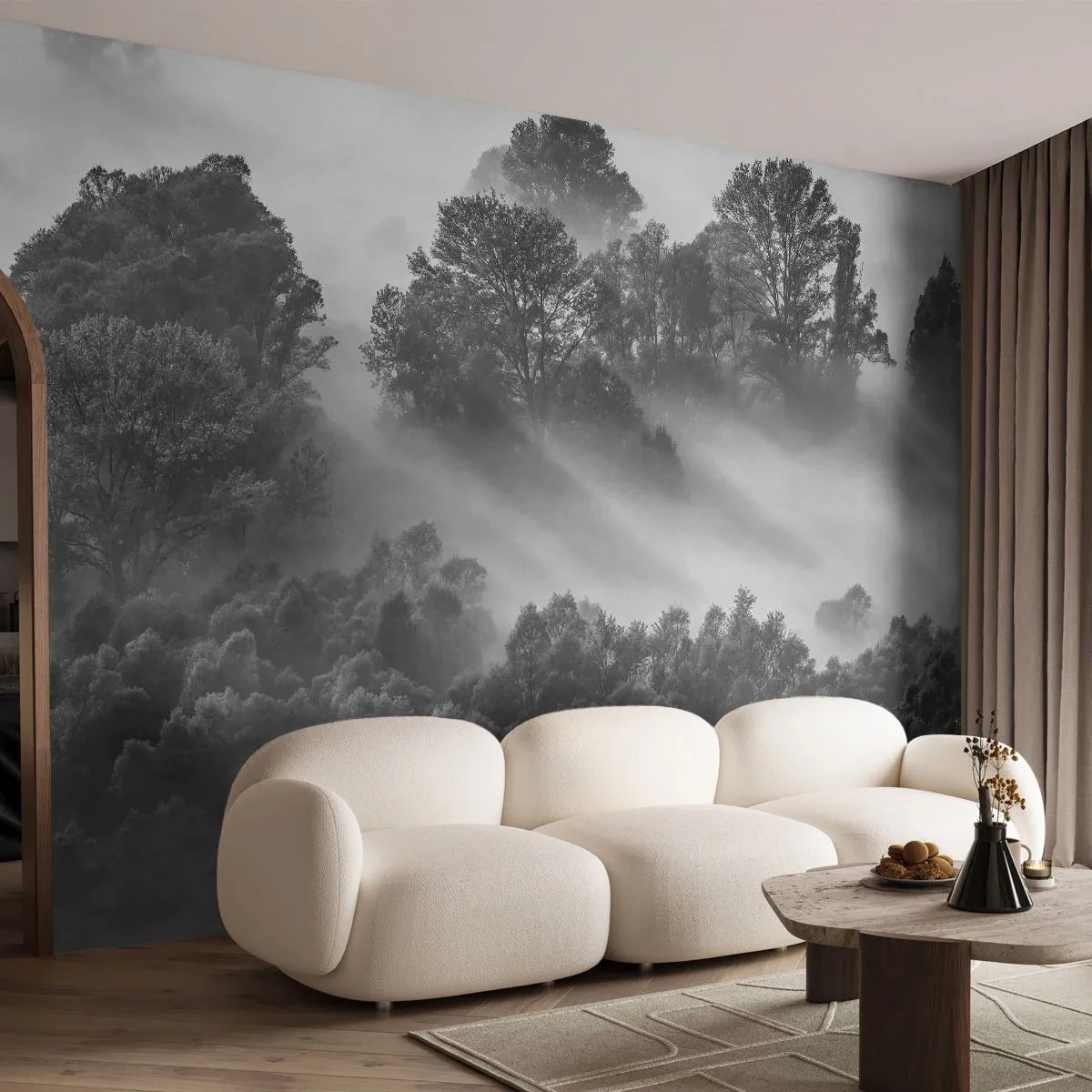 Fotótapéta Premium Sand -  Az álomból felkelő - Tájkép, Erdő, Köd - 100x70 cm
