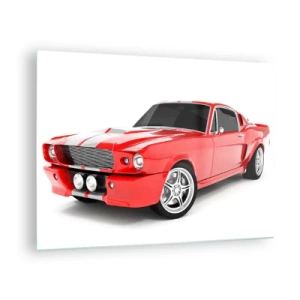 Üveg kép - Piros klasszikus Mustang sportkocsi - 70x50cm - Mustang olyan gyors, mint a szél - Modern fali dekoráció nappalihoz és hálószobához ARTTOR