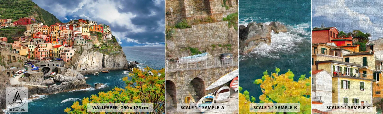 Fotótapéta Minta Premium Canvas - Egy csoport a sziklákra simulva - Tájkép, Építészet, Olaszország - 100x30 cm