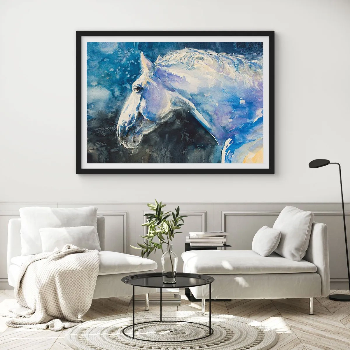 Poszter fehér keretben - Portré kék fényben - 70x50 cm