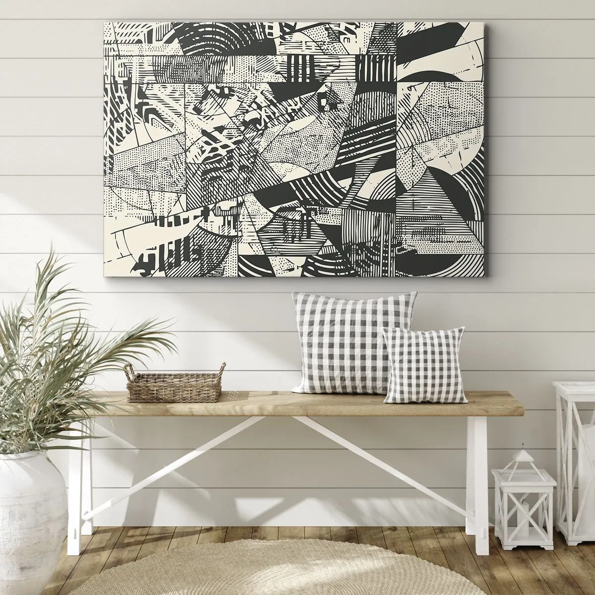 Vászonkép - Geometrikus absztrakt minták zöld árnyalatokban világos háttéren - 70x50cm - A jelenkor dinamikája - Modern fali dekoráció nappalihoz és hálószobához ARTTOR