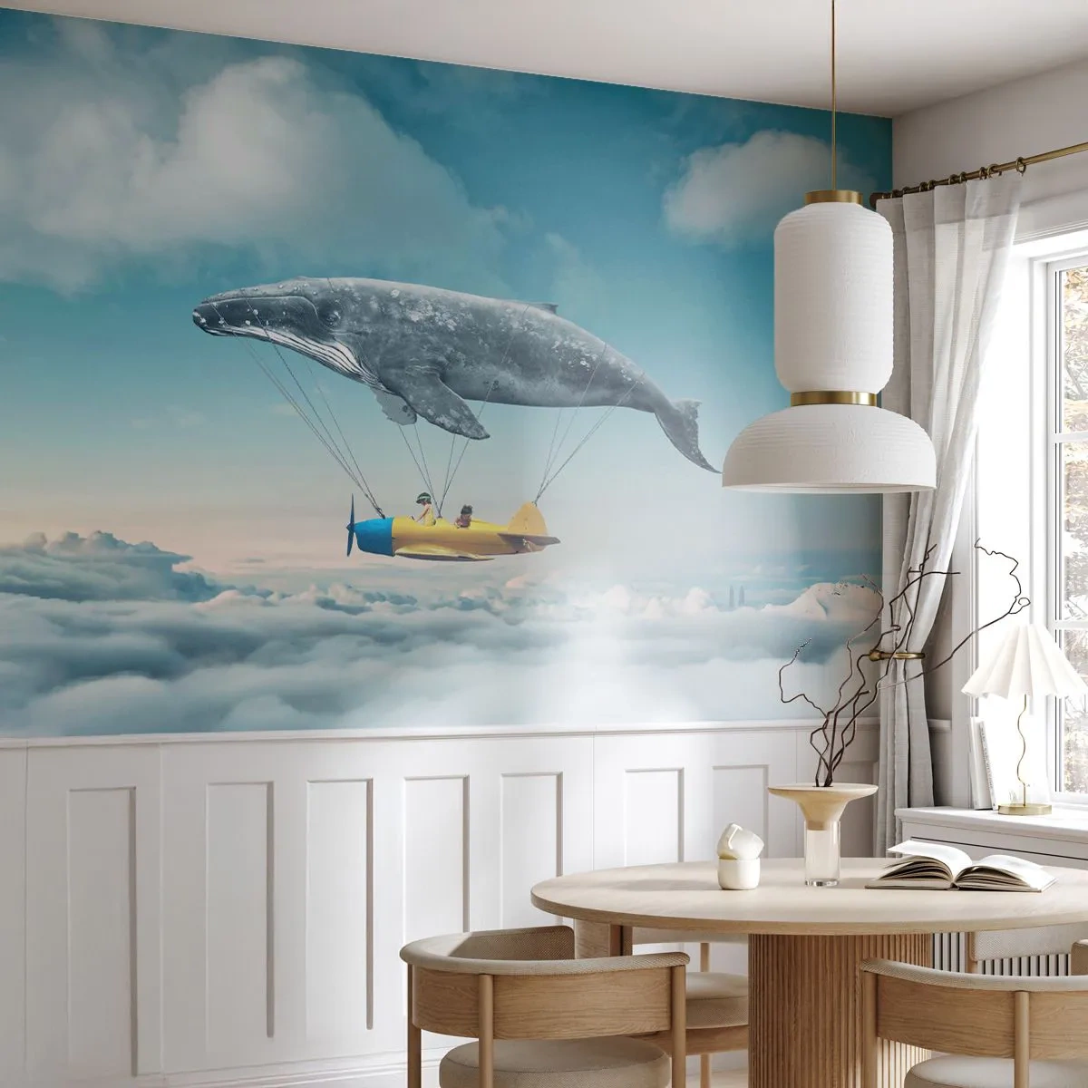 Öntapadós Fotótapéta Deluxe Sticker - Miért is ne? - Bálna, Gyerekek, Repülőgép - 350x256 cm