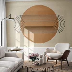 Fotótapéta Standard Eco - Geometrikus absztrakció narancssárga körrel és vonalakkal - 100x70cm - Tökéletes terv - Modern fali dekoráció nappalihoz és hálószobához ARTTOR