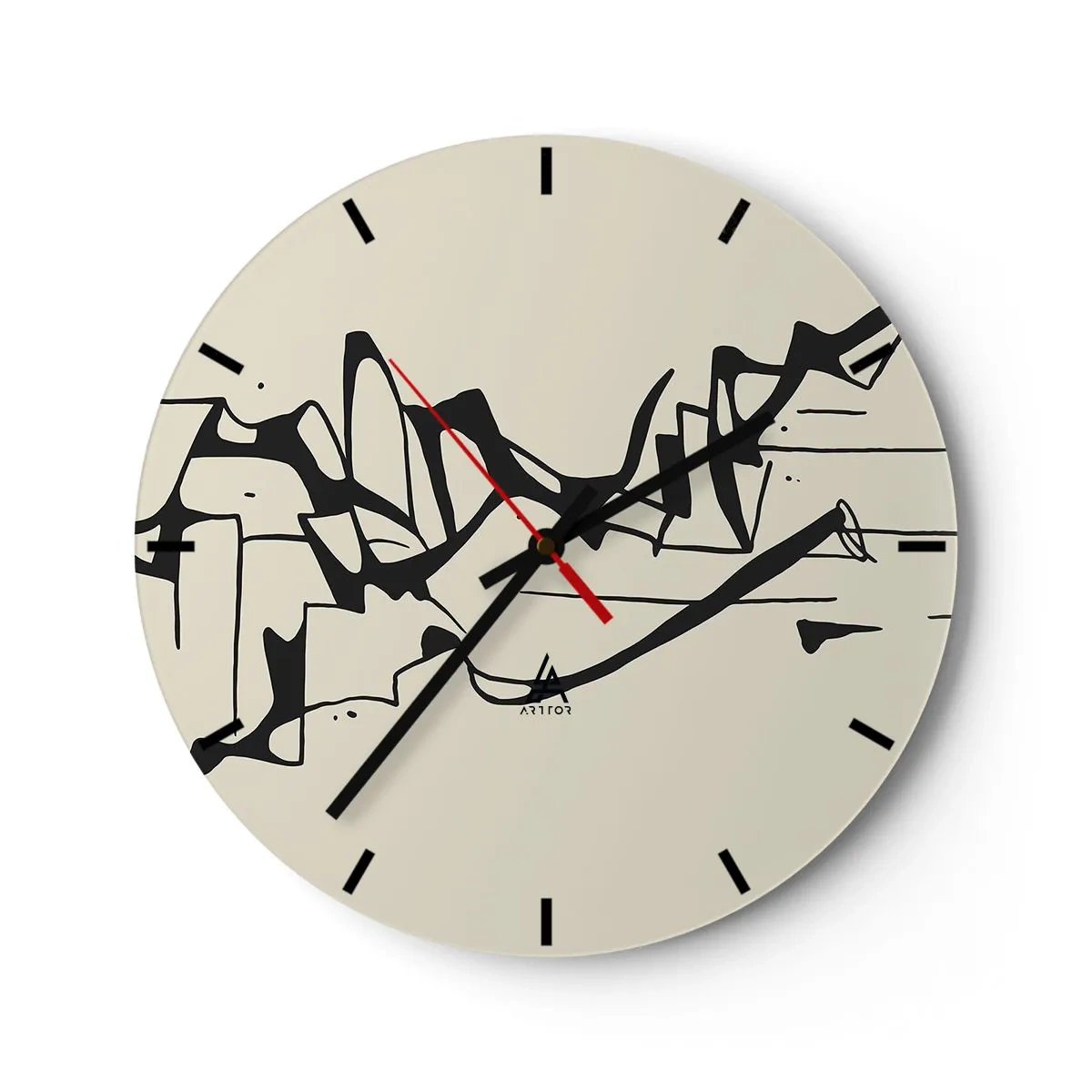 Falióra, Óra - Absztrakt fekete vonalak krémszínű alapon, amely egy tájképre hasonlít. - 30x30cm - Lehet egy táj - Modern fali dekoráció nappalihoz, konyhához és hálószobához ARTTOR