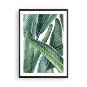 Poszter fehér keretben - Zöld banánlevelek akvarell stílusban - 50x70cm - Zöld önmagában - Modern fali dekoráció nappalihoz és hálószobához ARTTOR