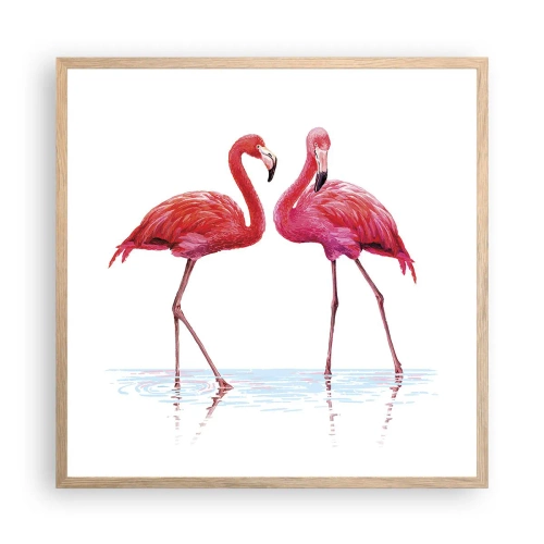 Poszter világos tölgy keretben - Rozsaszín randez-vous - 60x60 cm