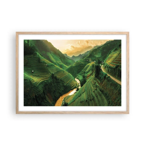 Poszter világos tölgy keretben - Vietnámi völgy - 70x50 cm
