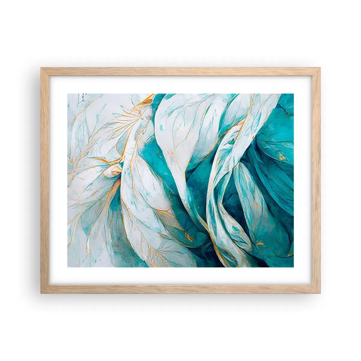 Poszter világos tölgy keretben - Kék absztrakció arany motívummal - 50x40 cm