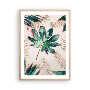 Poszter világos tölgy keretben - A zöld tanulmánya a rózsaszín háttérben - 50x70 cm