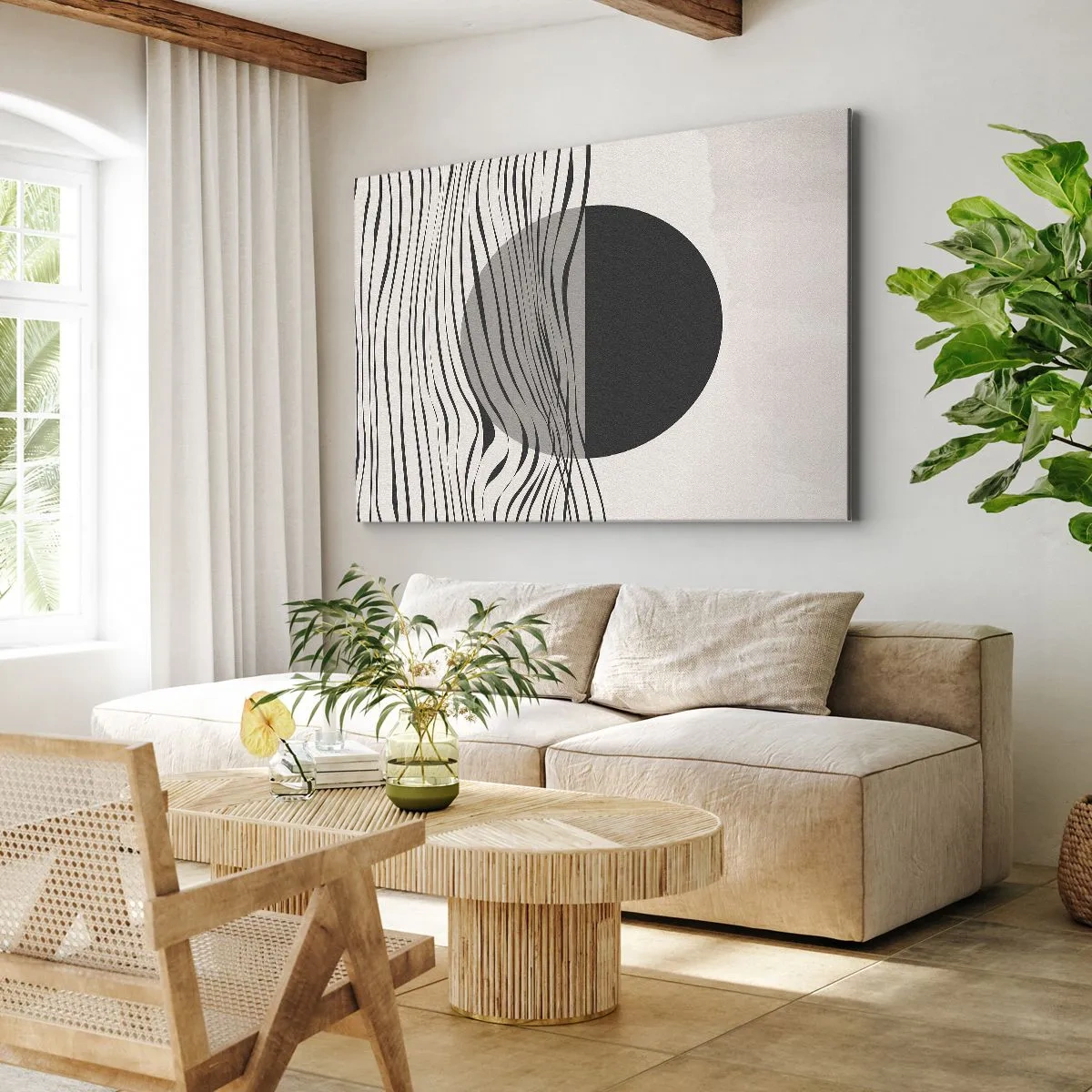 Vászonkép - Absztrakt vonalak és geometriai alakzatok tompa színekben - 70x50cm - A feles kompozíciója - Modern fali dekoráció nappalihoz és hálószobához ARTTOR