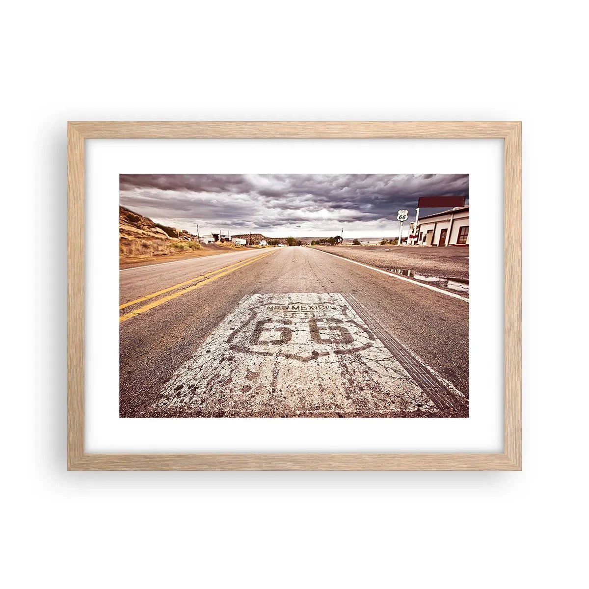 Poszter világos tölgy keretben - Mother Road – amerikai legenda - 40x30 cm