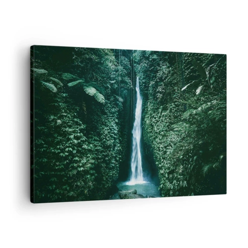 Vászonkép - Sűrű trópusi növényzettel körülvett vízesés - 70x50cm - Trópusi gyógyforrás - Modern fali dekoráció nappalihoz és hálószobához ARTTOR