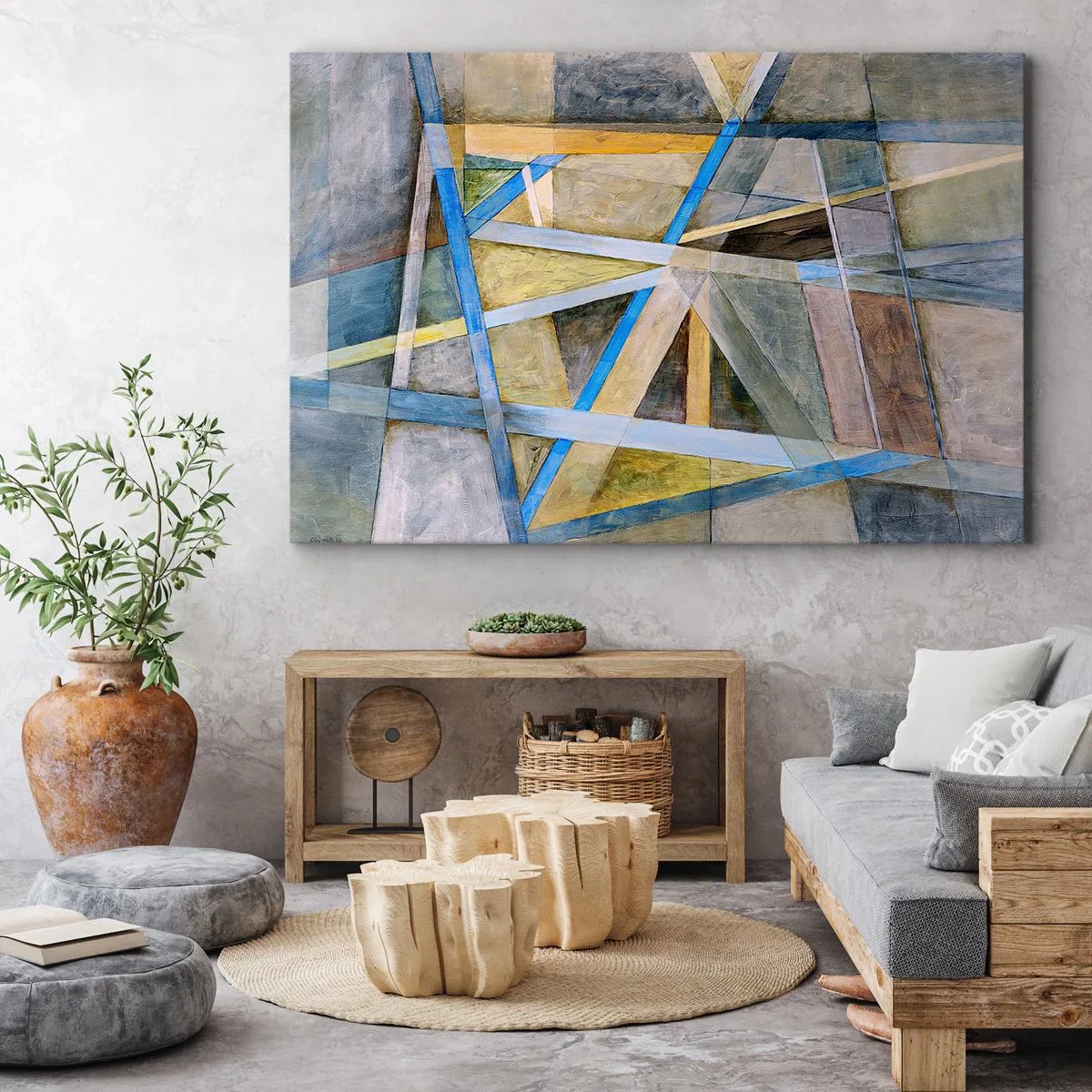 Vászonkép - Geometriai kompozíció világos és kék vonalakkal - 70x50cm - Egyenesen vagy átlósan? - Modern fali dekoráció nappalihoz és hálószobához ARTTOR