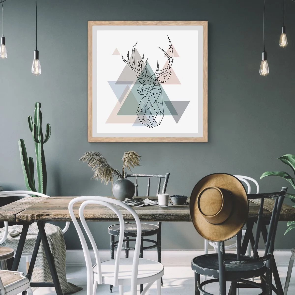 Poszter világos tölgy keretben - Egy geometrikus erdőben - 60x60 cm