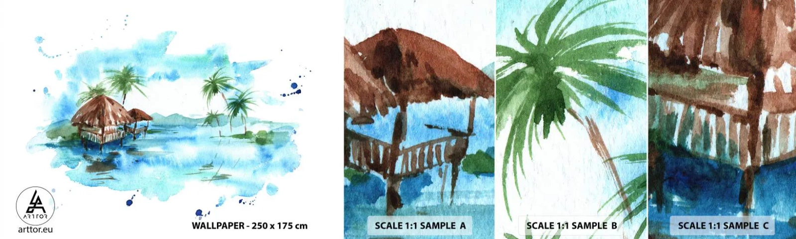 Fotótapéta Minta Öntapadós Deluxe Sticker - Valahol a Csendes-óceánon - Tájkép, sziget, pálmafák - 100x30 cm