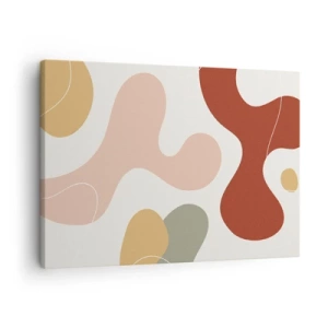 Vászonkép - Pasztell árnyalatú absztrakt kompozíció dinamikus formákkal. - 70x50cm - Pöttyök vagy hullámok? - Modern fali dekoráció nappalihoz és hálószobához ARTTOR