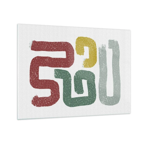 Üveg kép - Színes absztrakt jelek fehér alapon - 70x50cm - Egy ismeretlen nyelven - Modern fali dekoráció nappalihoz és hálószobához ARTTOR