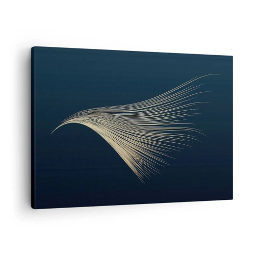 Vászonkép - Egy finom, tollszerű vonal sötétkék alapon - 70x50cm - Mint egy angyal haja - Modern fali dekoráció nappalihoz és hálószobához ARTTOR